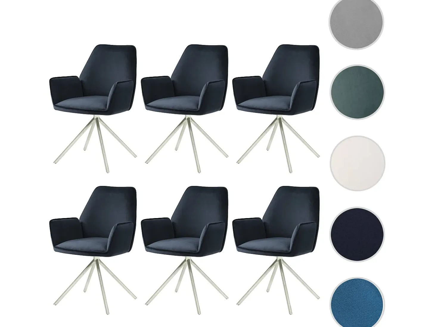 Silla de comedor MCW-G67 (juego de 6), azul antracita, acero inoxidable