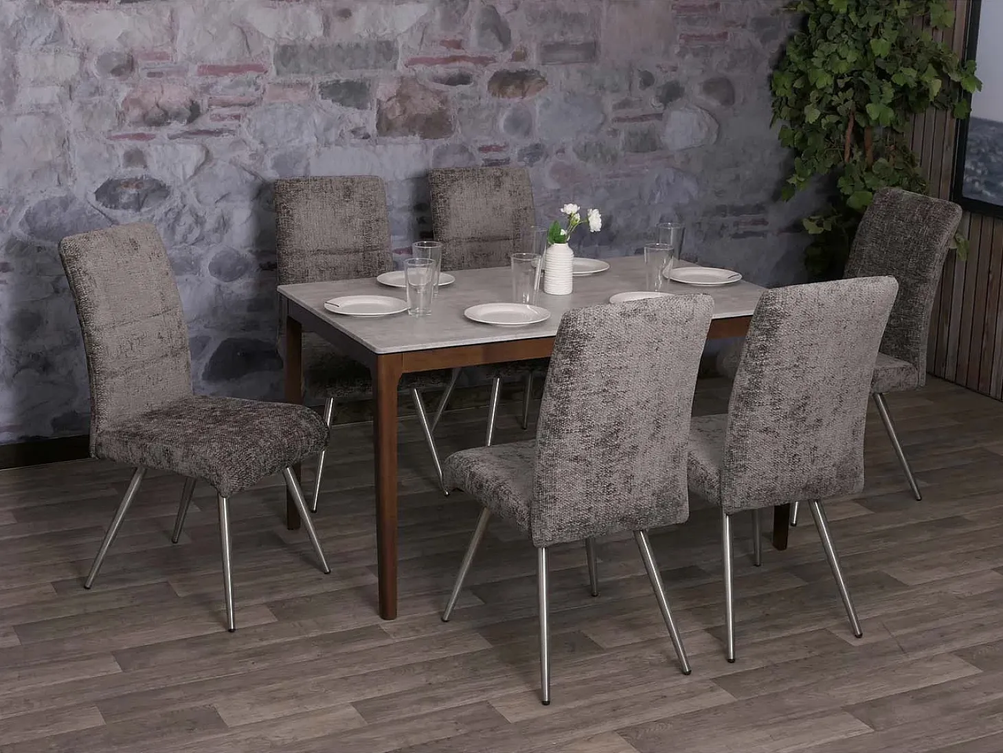 Silla de comedor MCW-G55 (juego de 6), gris oscuro