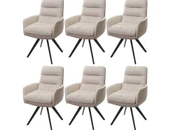 Silla de comedor MCW-G66 (juego de 6), crema, con reposabrazos