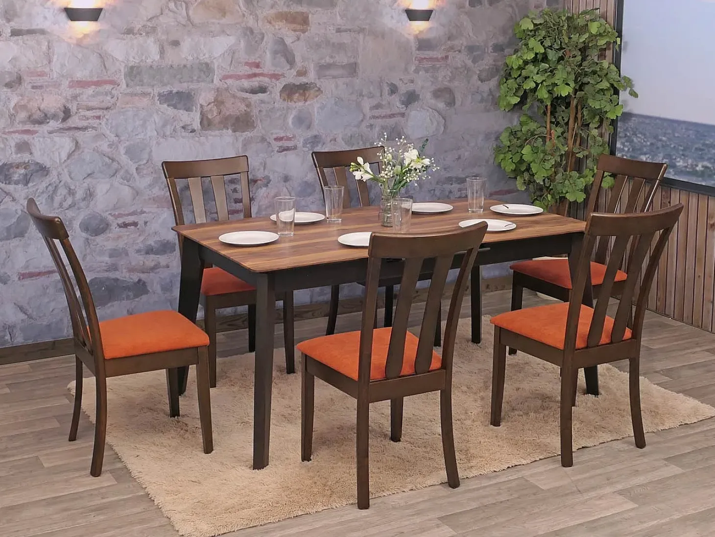 Silla de comedor MCW-G46 (juego de 6), estructura oscura, naranja