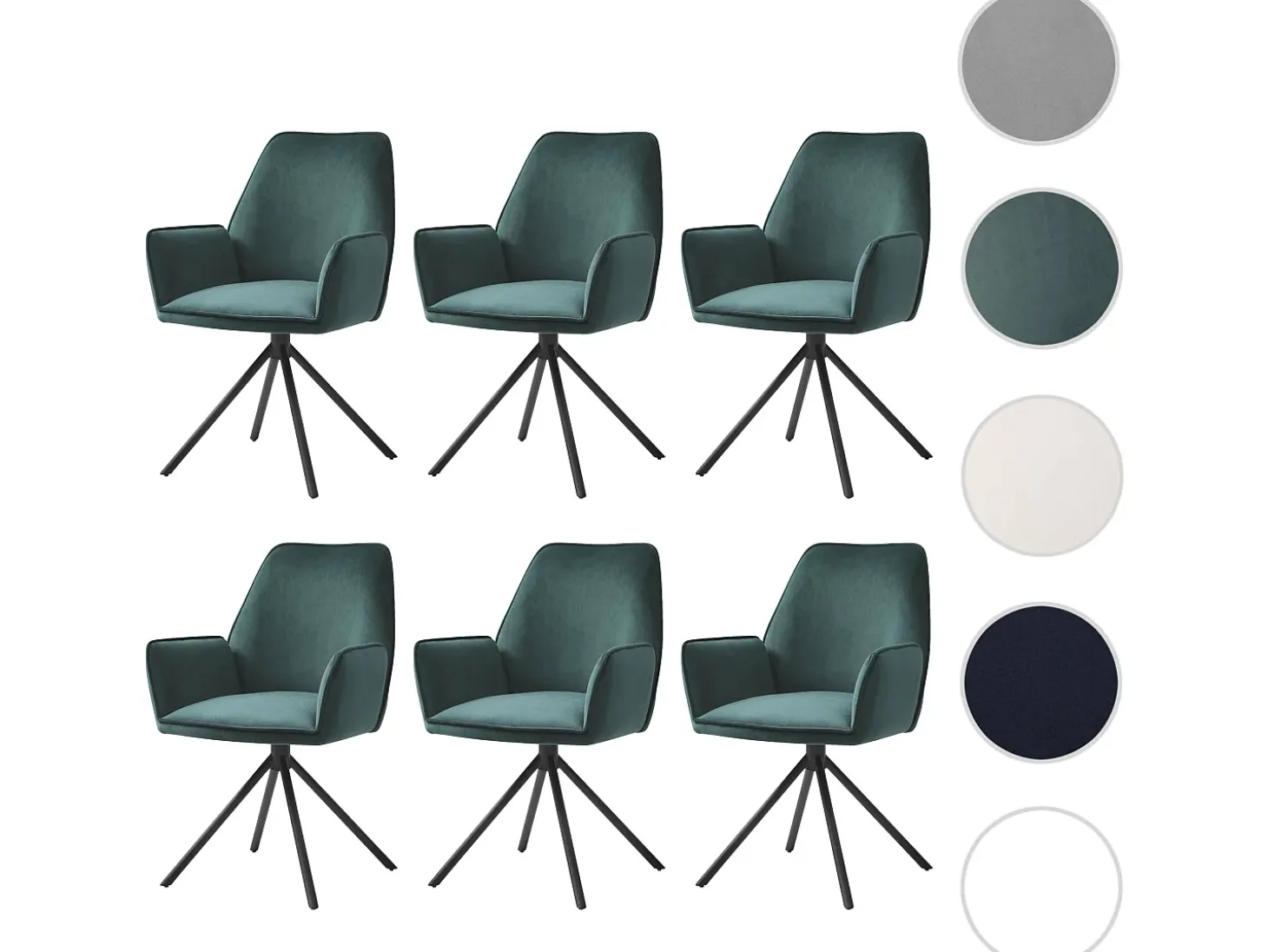 Silla de comedor MCW-G67 (juego de 6), verde, patas negras