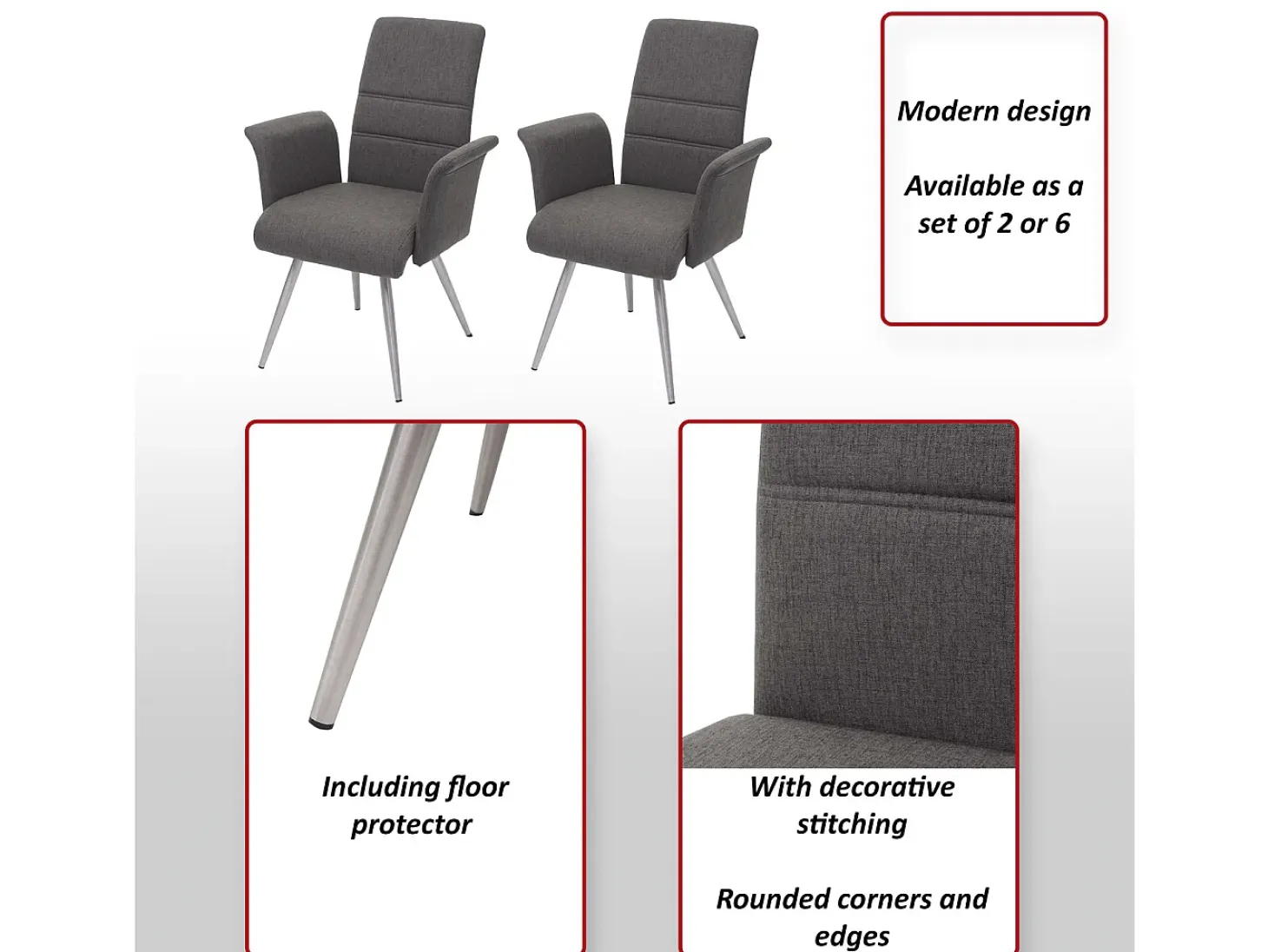 Silla de comedor MCW-G55 (set de 2), gris-marrón