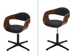 Silla de comedor MCW-H46, aspecto nogal, tela gris oscuro