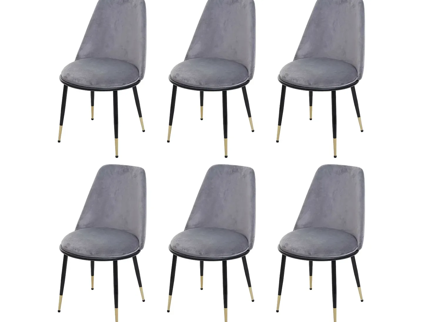 Silla de comedor MCW-H28 (juego de 6), gris, patas negras, terciopelo