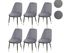Silla de comedor MCW-H28 (juego de 6), gris, patas negras, terciopelo