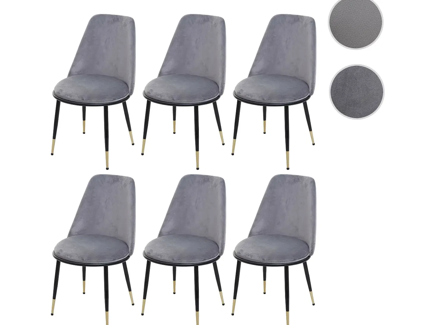 Silla de comedor MCW-H28 (juego de 6), gris, patas negras, terciopelo