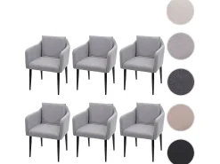 Silla de comedor MCW-H93 (juego de 6), tela/textil gris claro