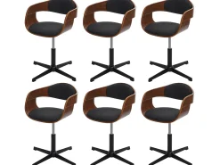 Silla de comedor MCW-H46 (juego de 6), aspecto nogal, tela gris oscuro