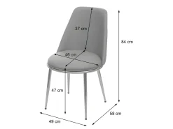 Silla de comedor MCW-H28 (set de 2), gris, patas negras, terciopelo