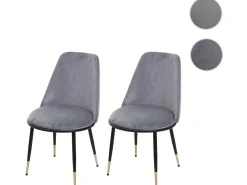 Silla de comedor MCW-H28 (set de 2), gris, patas negras, terciopelo