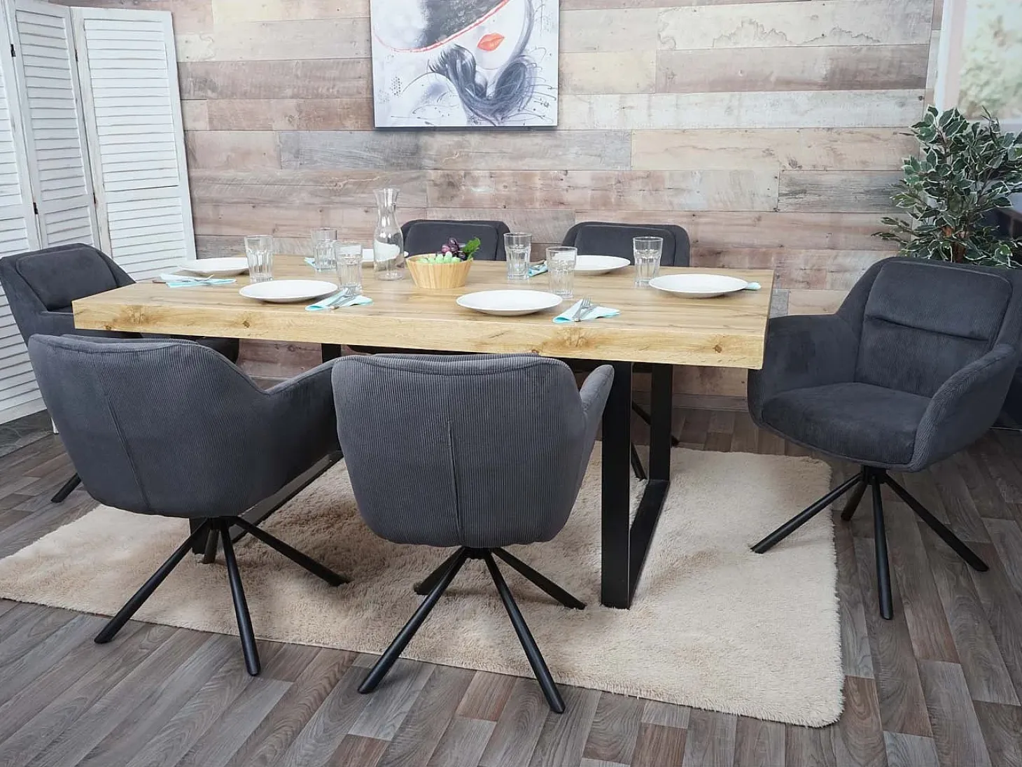 Silla de comedor MCW-K33 (juego de 6), gris pana