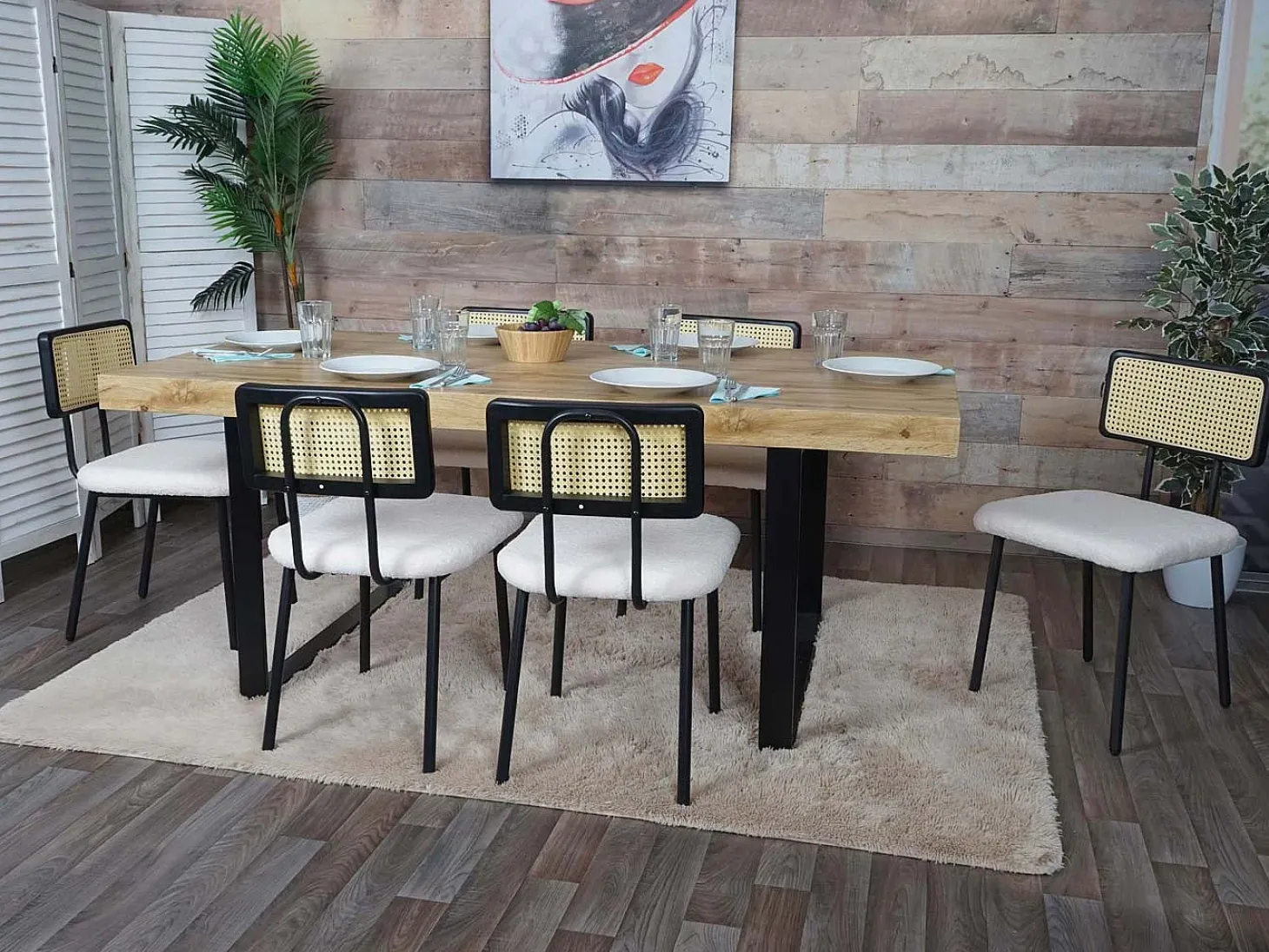 Silla de comedor MCW-K88 (juego de 6), tela/textil blanco