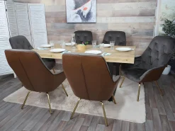 Silla de comedor MCW-K26 (juego de 6), terciopelo, marrón claro