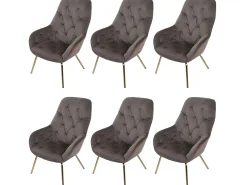 Silla de comedor MCW-K26 (juego de 6), terciopelo, marrón claro