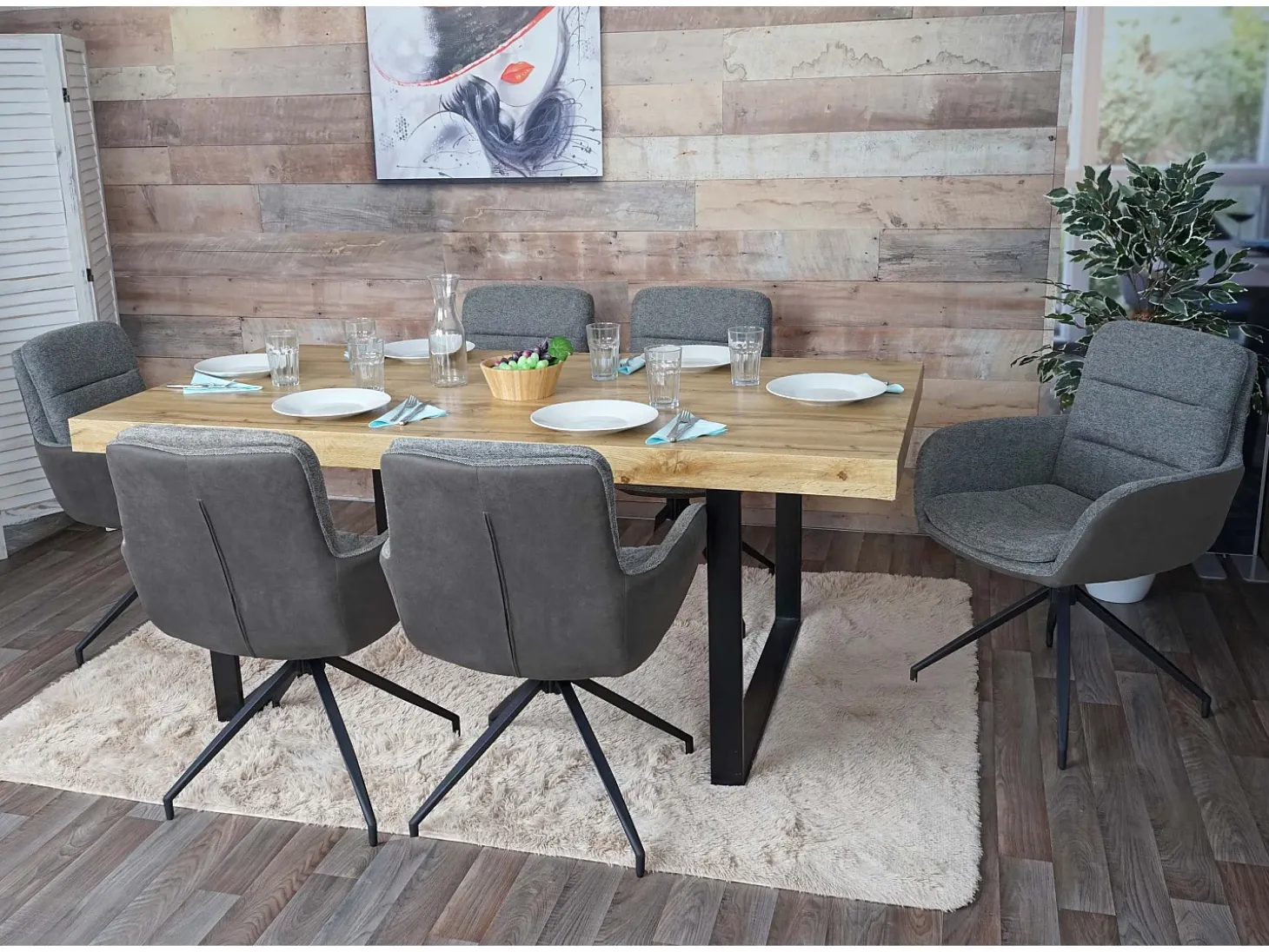 Silla de comedor MCW-K32 (juego de 6), gris-gris oscuro