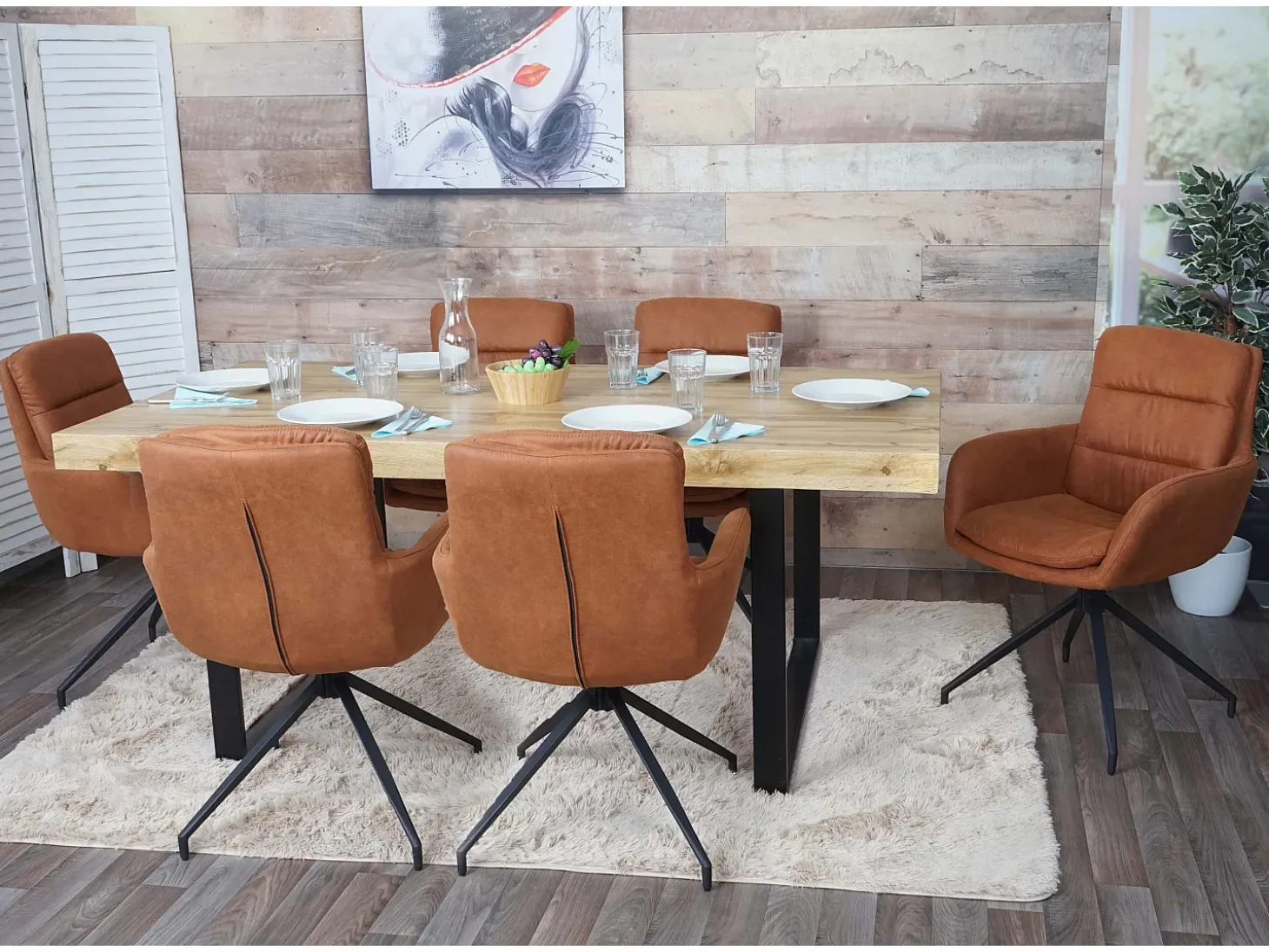 Silla de comedor MCW-K32 (juego de 6), aspecto ante marrón