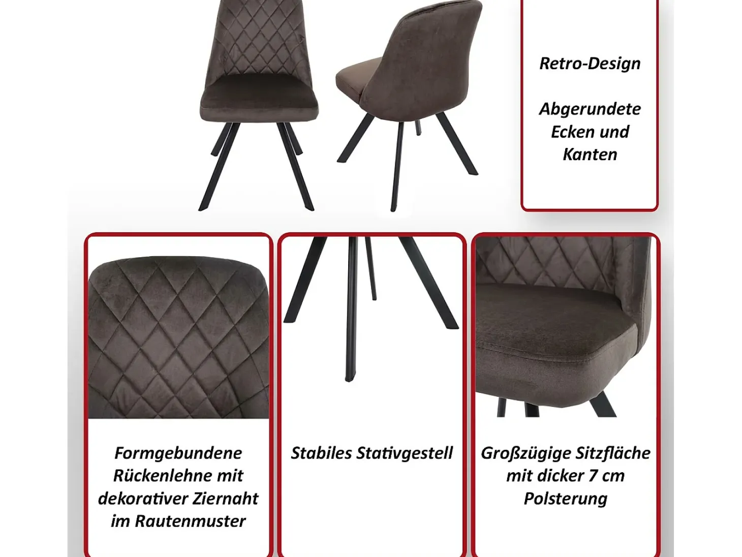 Silla de comedor MCW-K25 (set de 2), marrón oscuro
