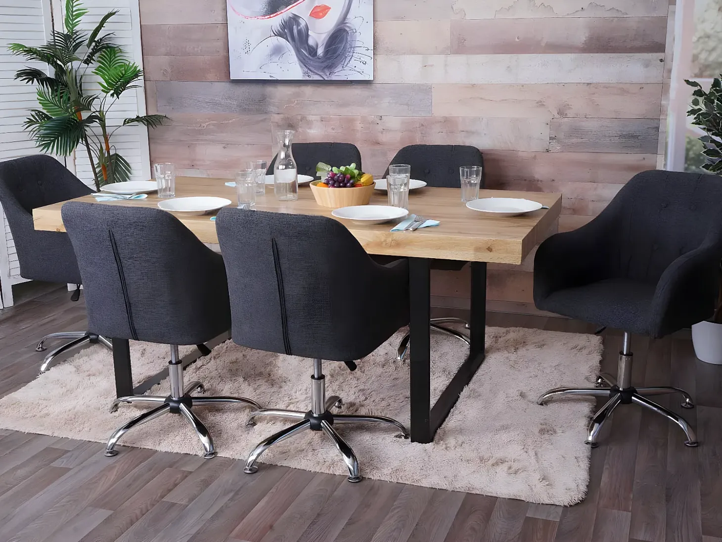 Silla de comedor MCW-L92, tela/textil gris oscuro