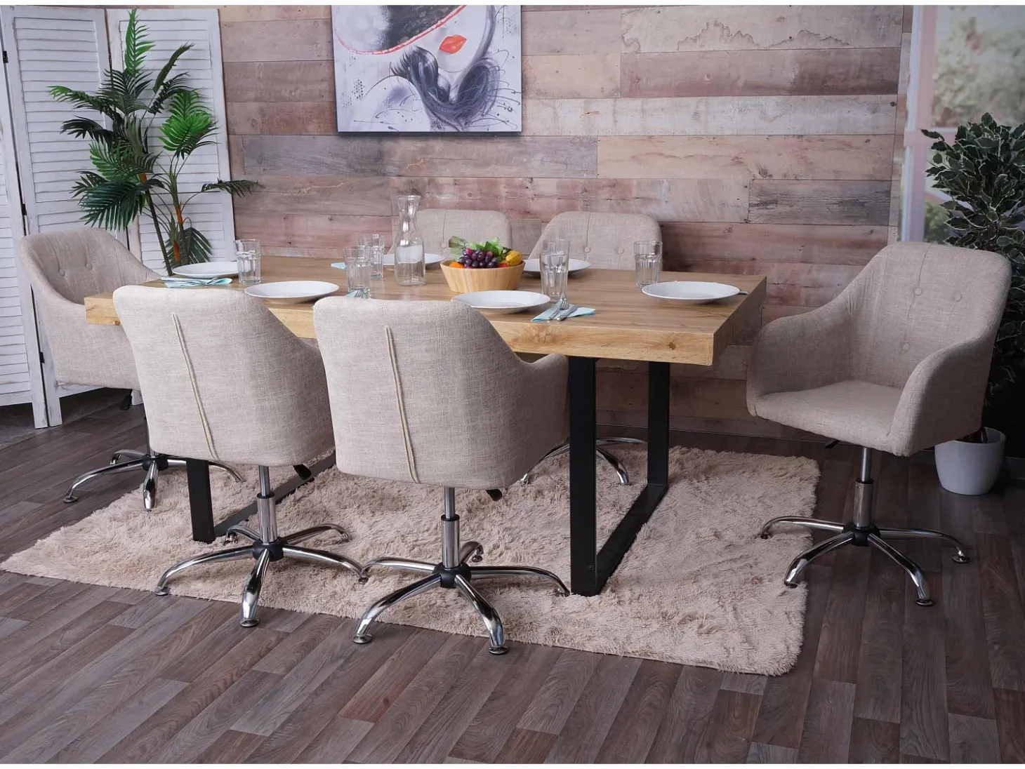 Silla de comedor MCW-L92, textil crema