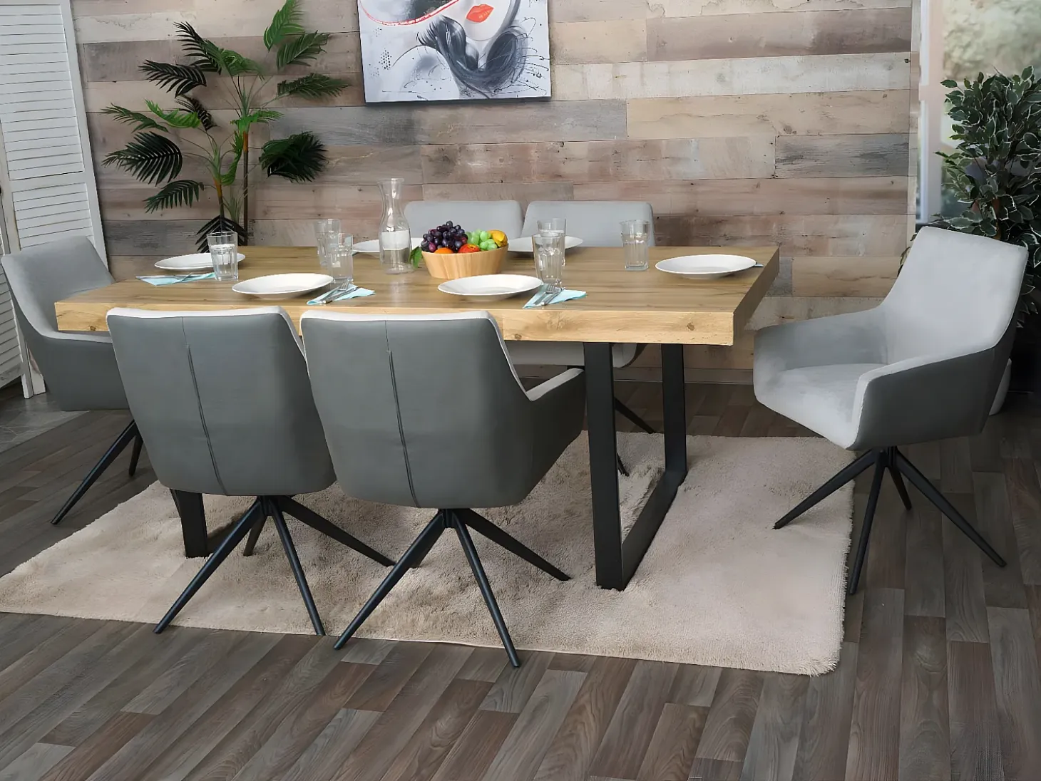 Silla de comedor MCW-L91 (set de 2), gris claro imitación cuero gris oscuro