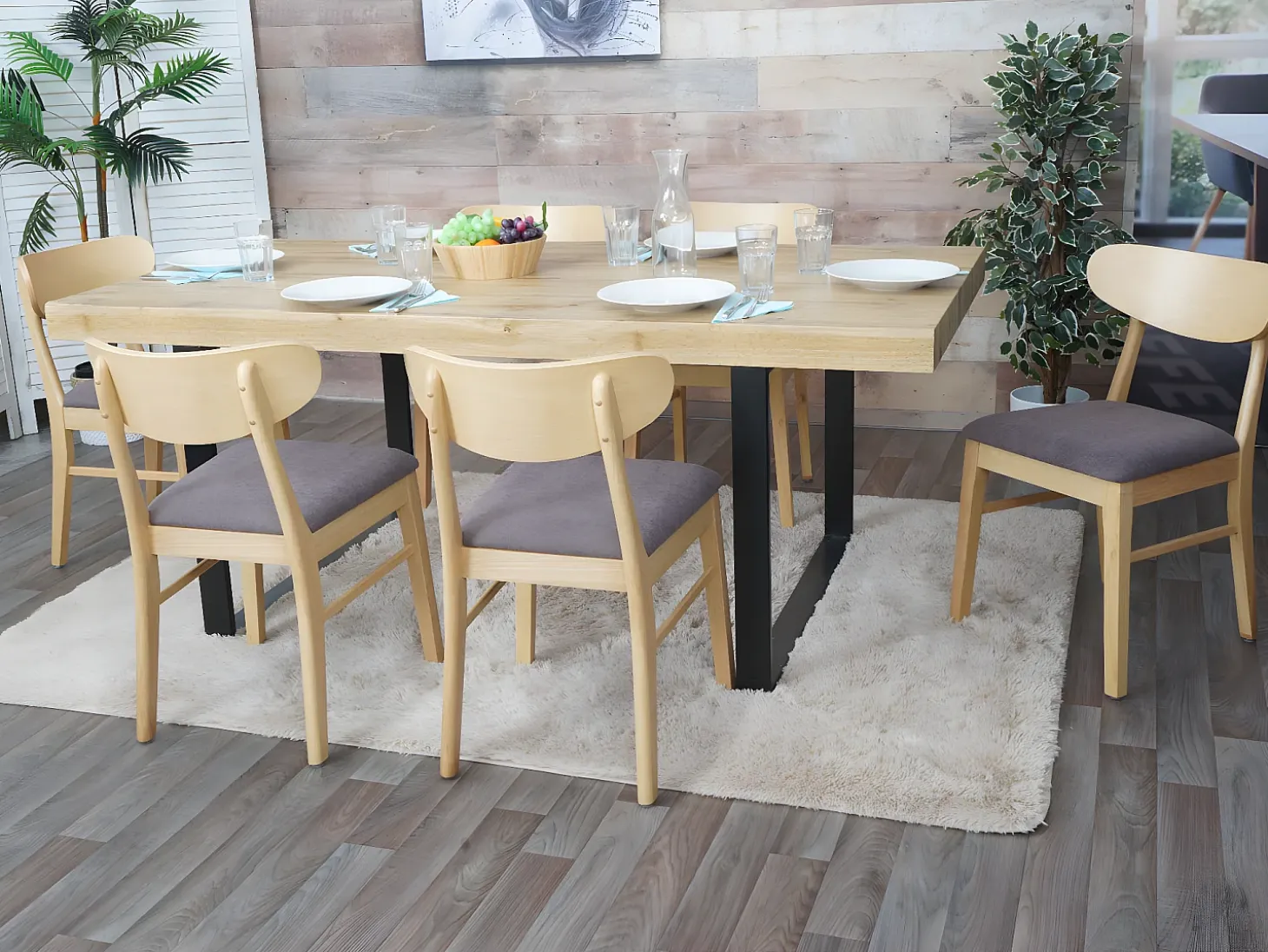 Silla de comedor MCW-M59 (juego de 6), estructura color claro, topo