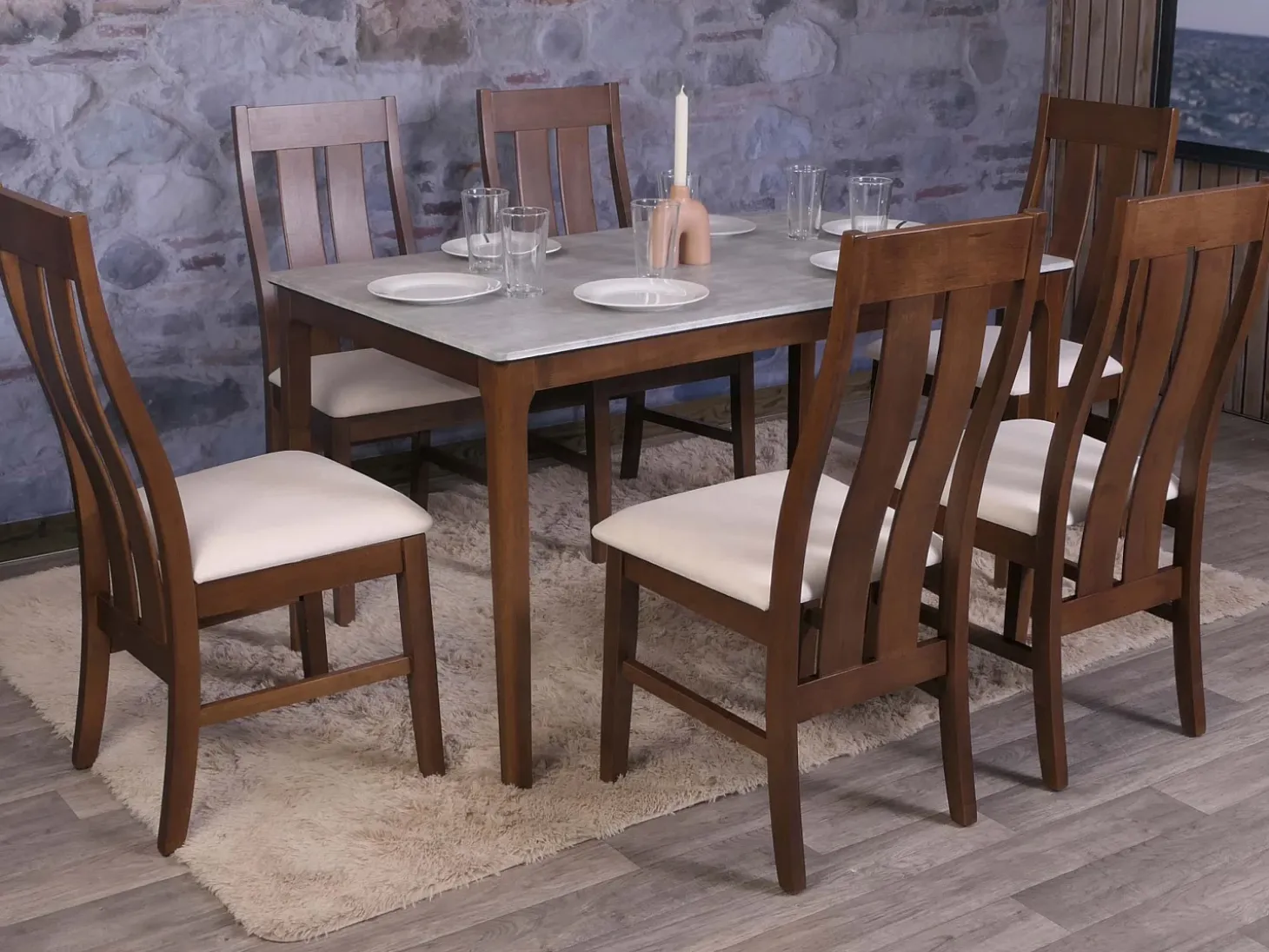Silla de comedor MCW-M58 (juego de 6), estructura oscura, crema
