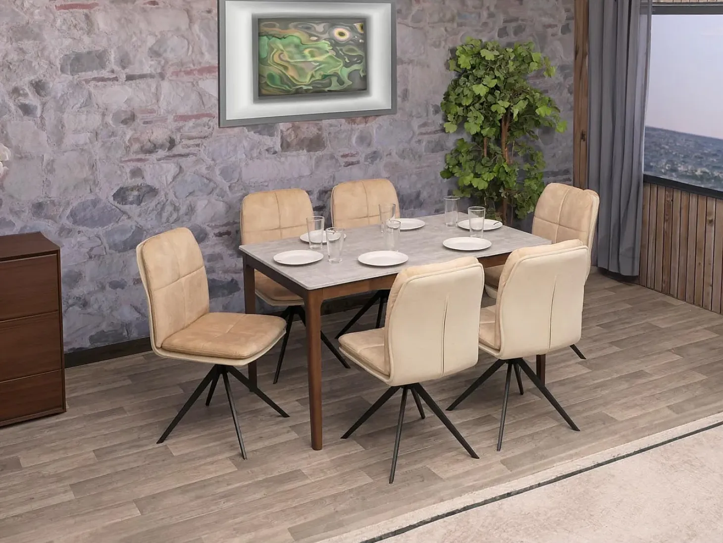 Silla de comedor MCW-M68 (juego de 2), beige