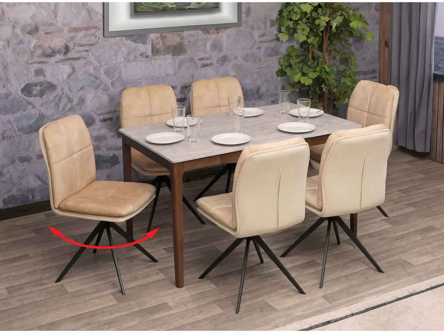 Silla de comedor MCW-M68 (juego de 6), beige