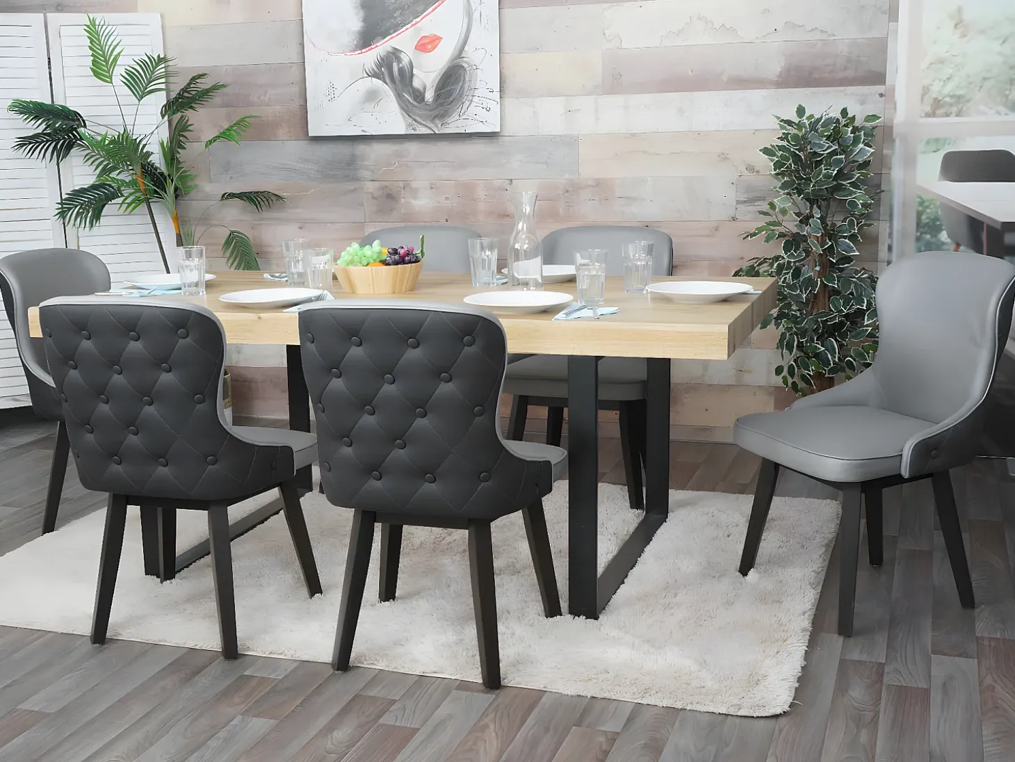 Silla de comedor MCW-M60 (set de 2), gris oscuro-gris claro