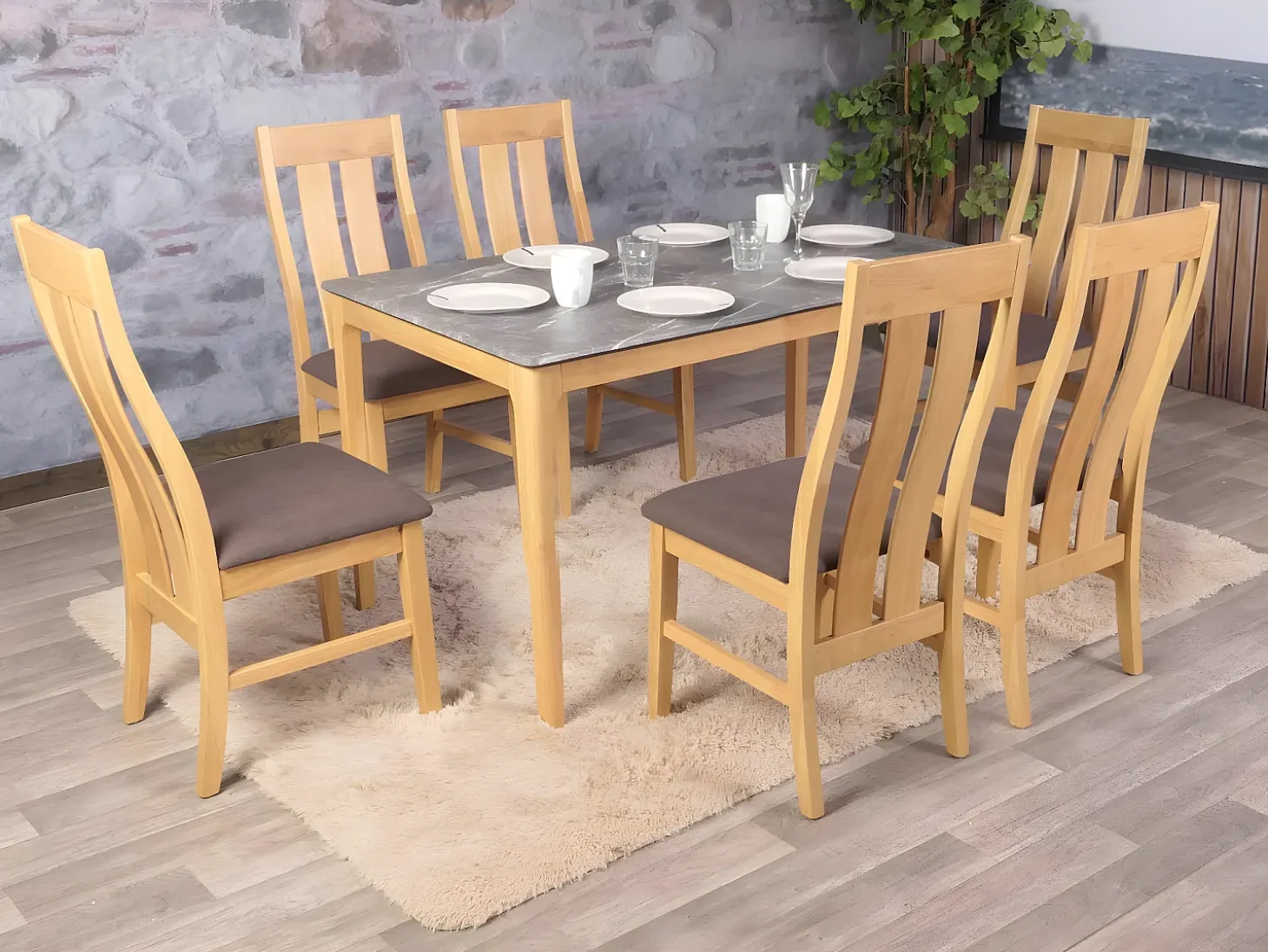Silla de comedor MCW-M58 (set de 2), estructura color claro, topo