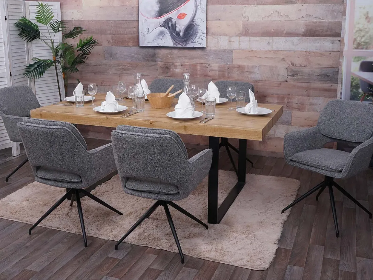 Silla de comedor MCW-N74 (juego de 6), gris