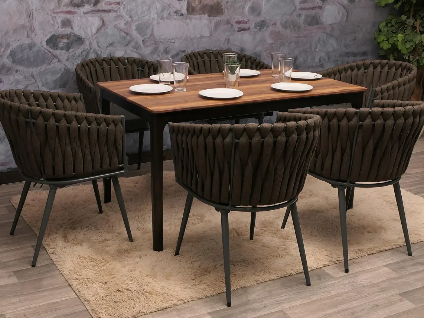 Silla de comedor MCW-N38 (juego de 6), marrón Cojín gris oscuro
