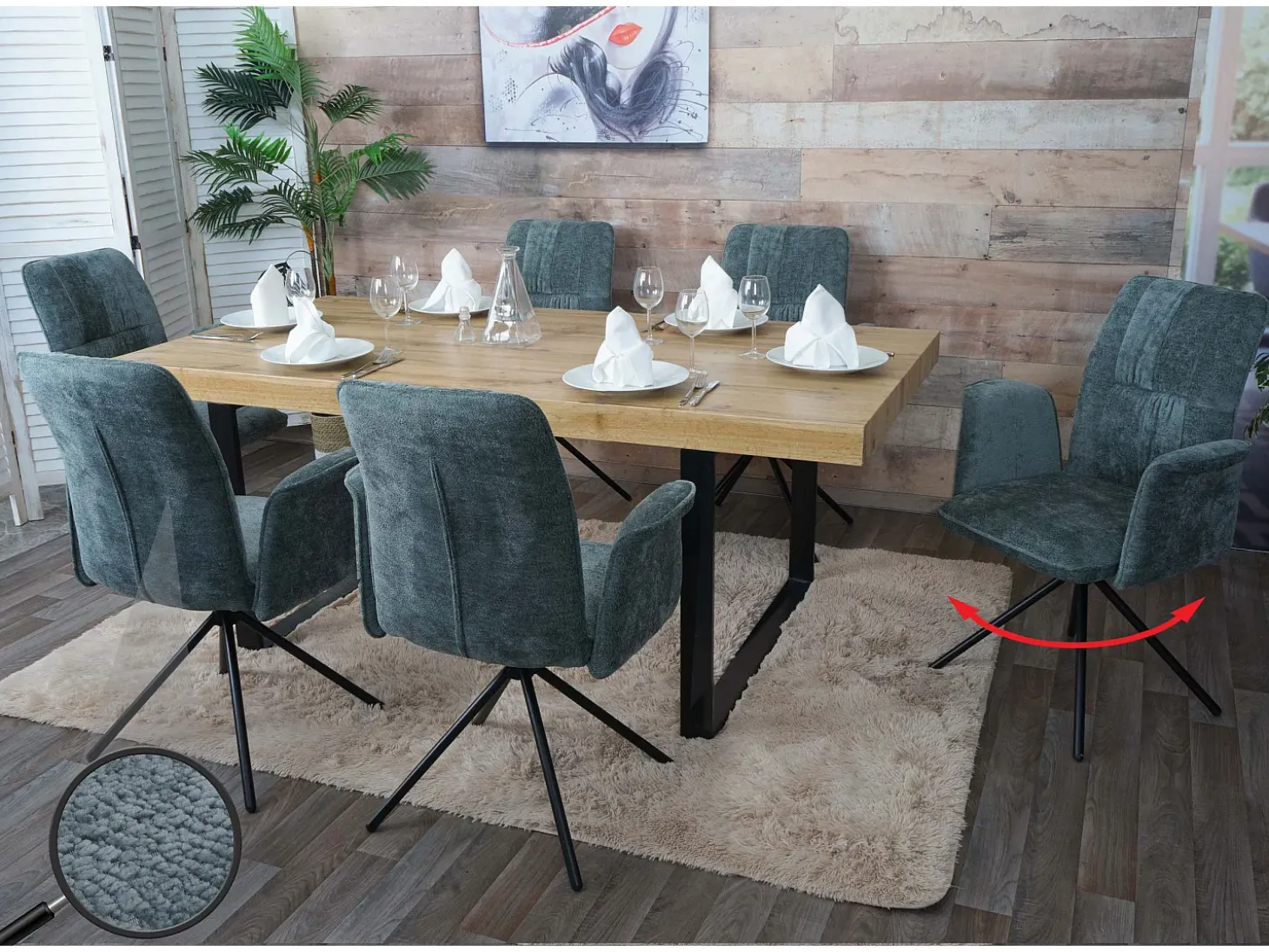 Silla de comedor MCW-N99 (juego de 6), azul-verde