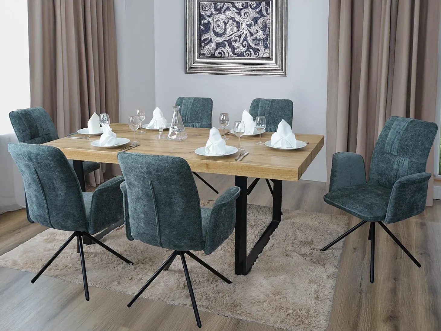 Silla de comedor MCW-N99 (juego de 6), azul-verde