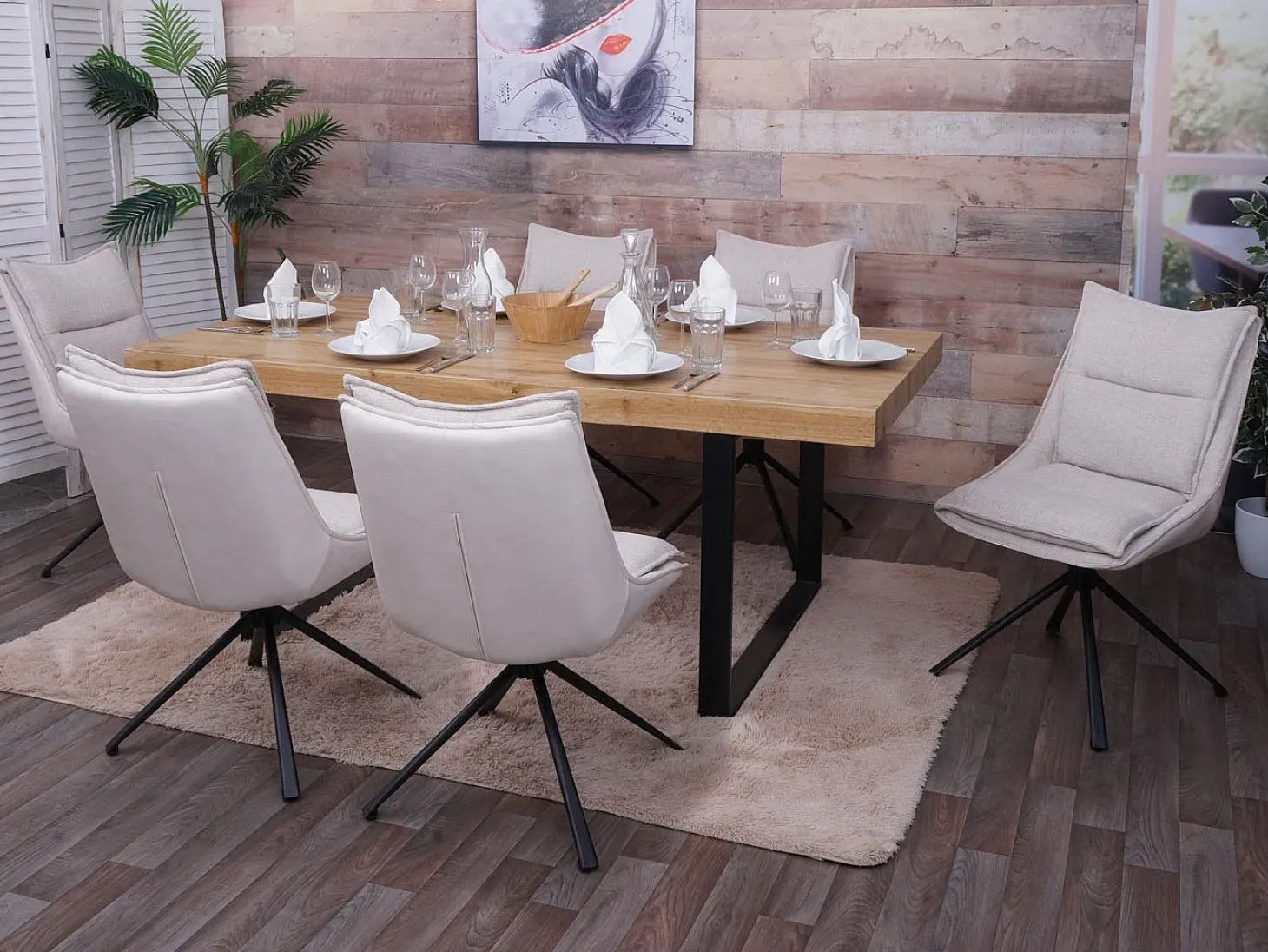 Silla de comedor MCW-N71 (juego de 6), crema-beige