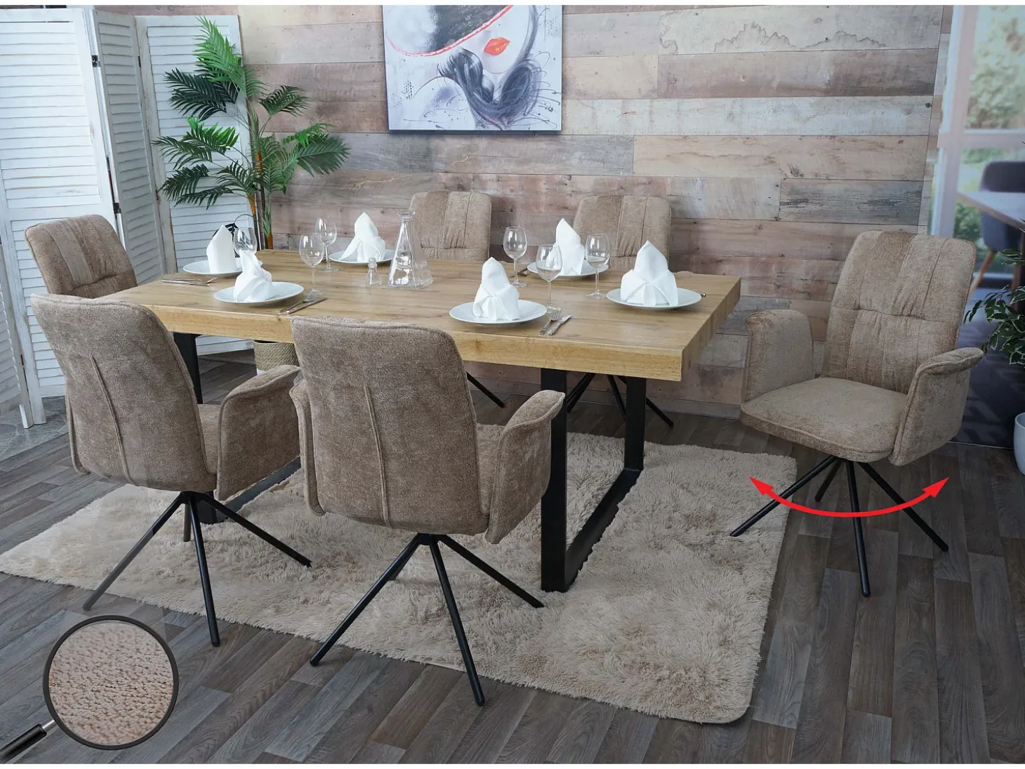 Silla de comedor MCW-N99 (juego de 6), marrón claro