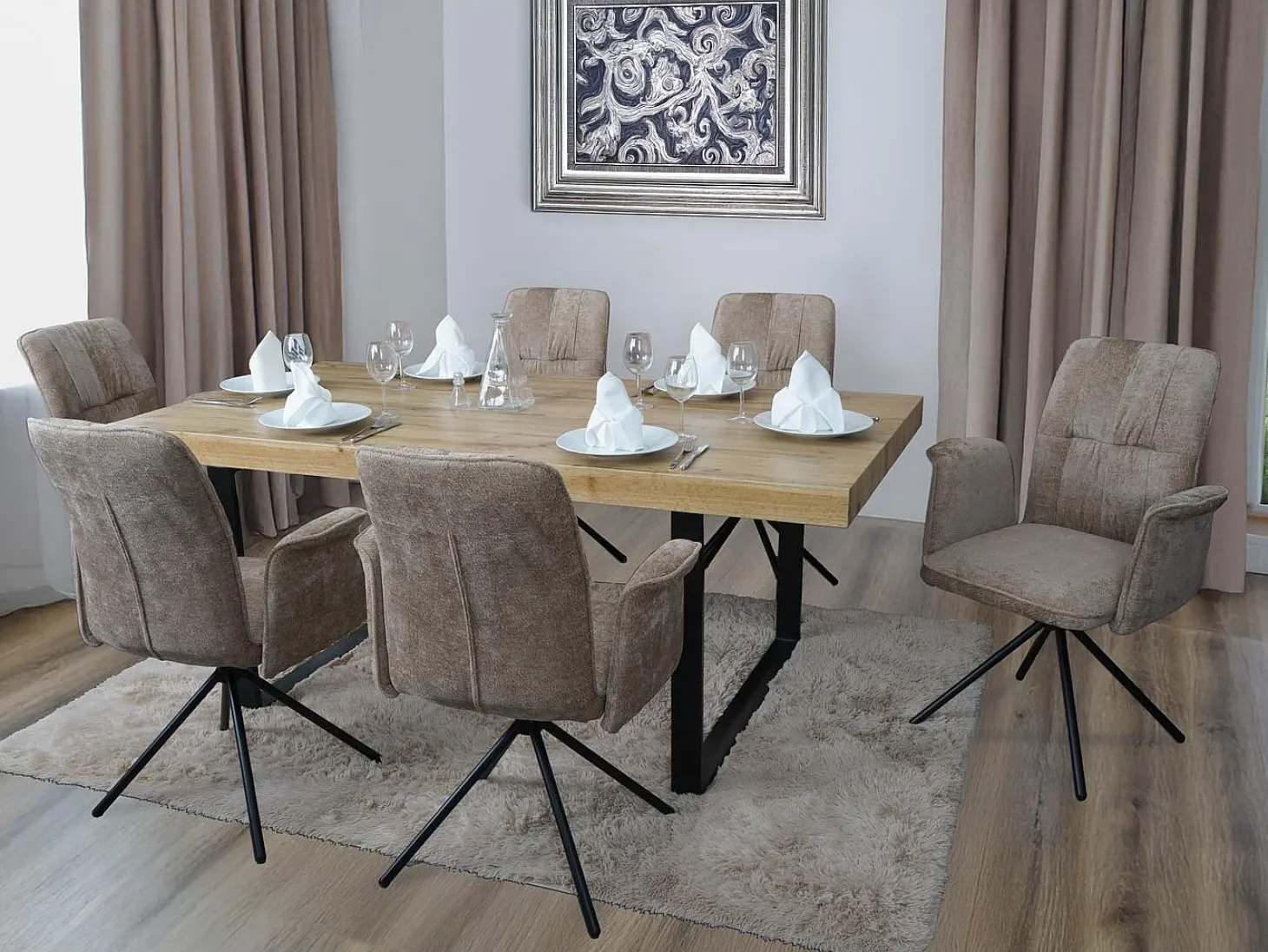 Silla de comedor MCW-N99 (juego de 6), marrón claro