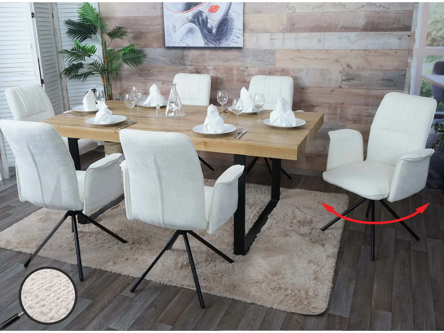 Silla de comedor MCW-N99 (juego de 6), crema