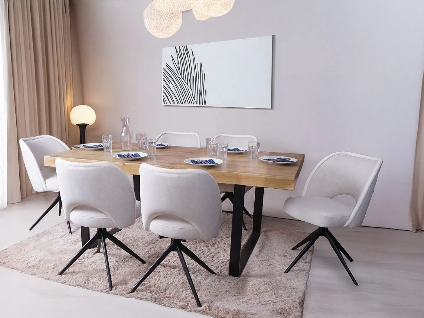 Silla de comedor MCW-N72 (juego de 6), crema