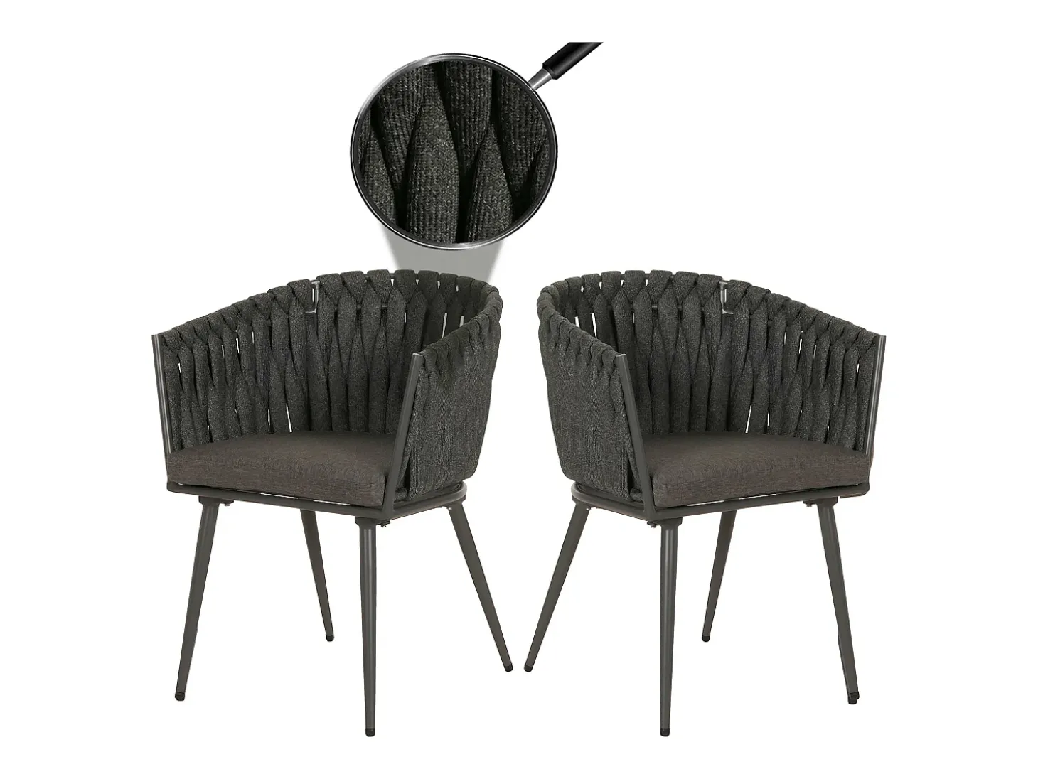 Silla de comedor MCW-N38 (set de 2), antracita Cojín gris oscuro
