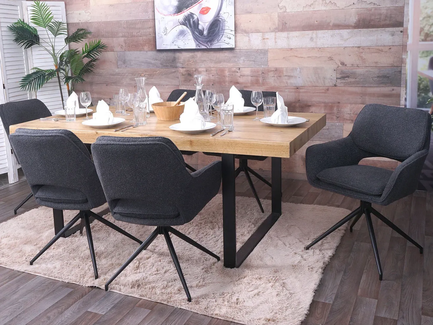 Silla de comedor MCW-N74 (set de 2), gris oscuro