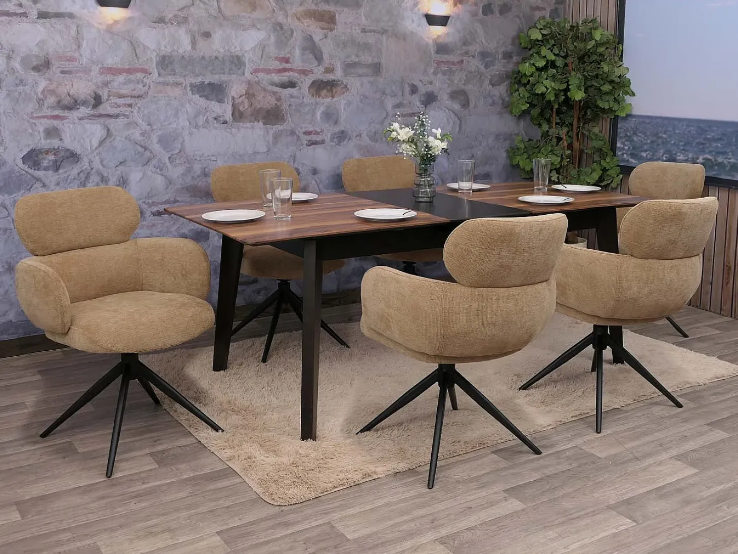 Silla de comedor MCW-O77 (juego de 6), marrón claro
