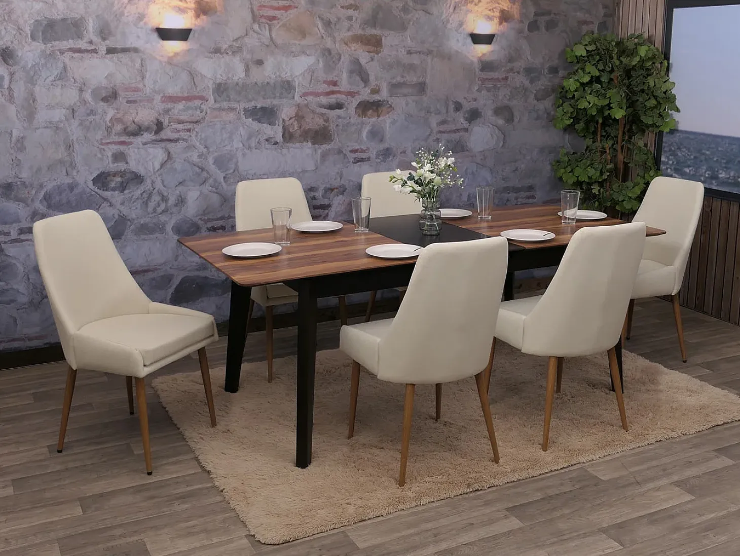 Silla de comedor MCW-O27 (juego de 6), beige
