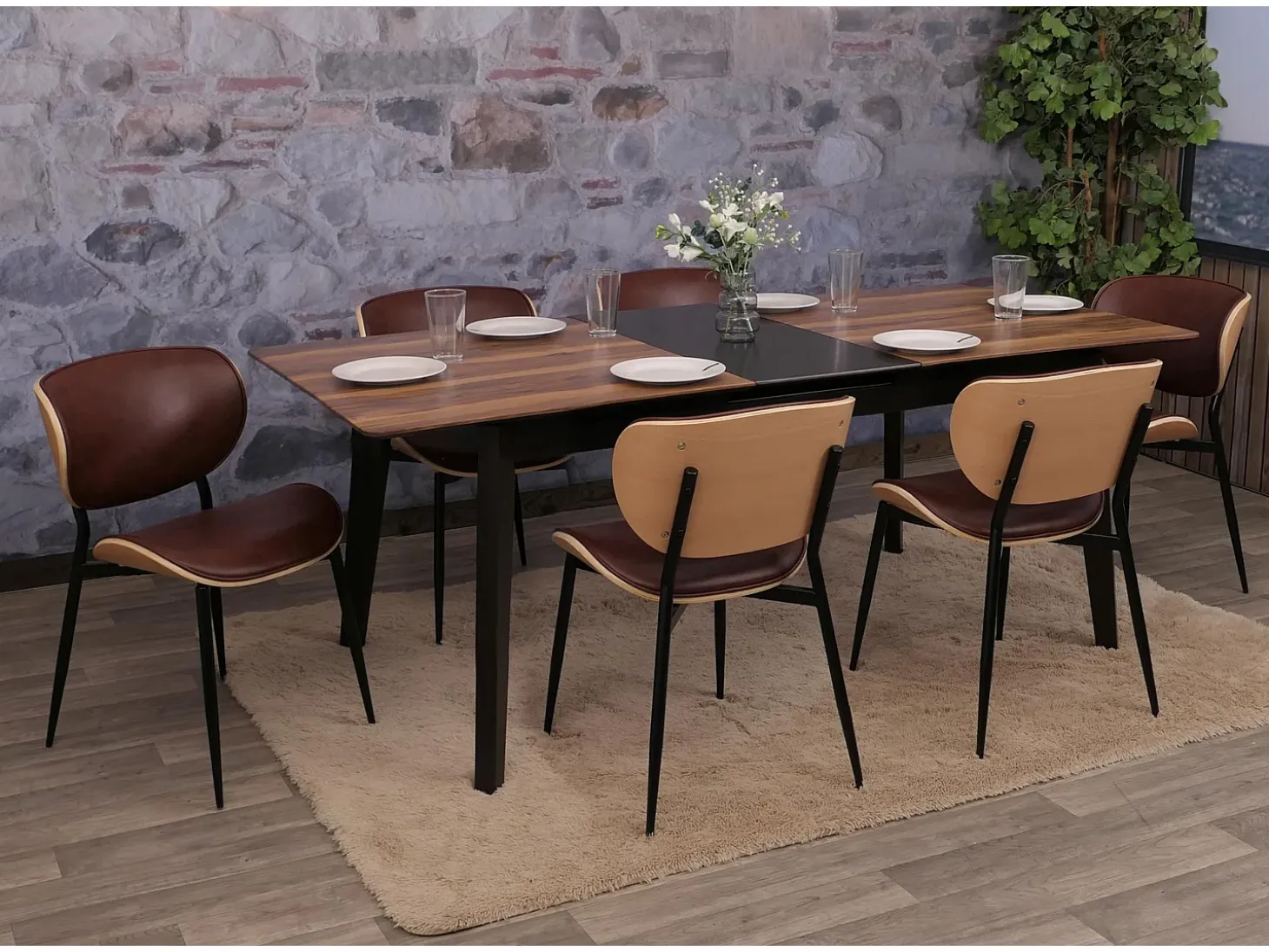 Silla de comedor MCW-O45 (juego de 6), natural, marrón vintage