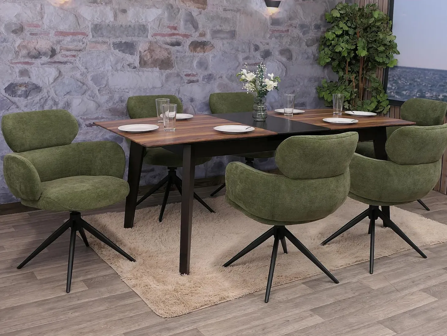 Silla de comedor MCW-O77 (juego de 6), verde oliva