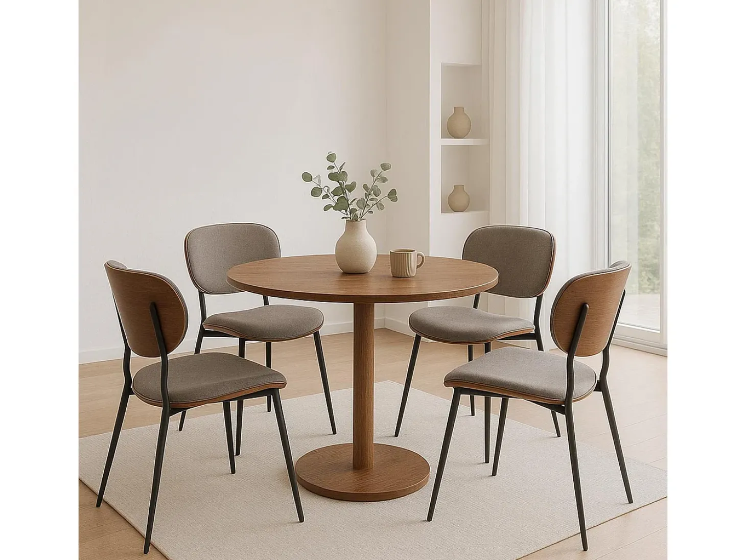 Silla de comedor MCW-O45 (juego de 2), aspecto nogal, gris claro