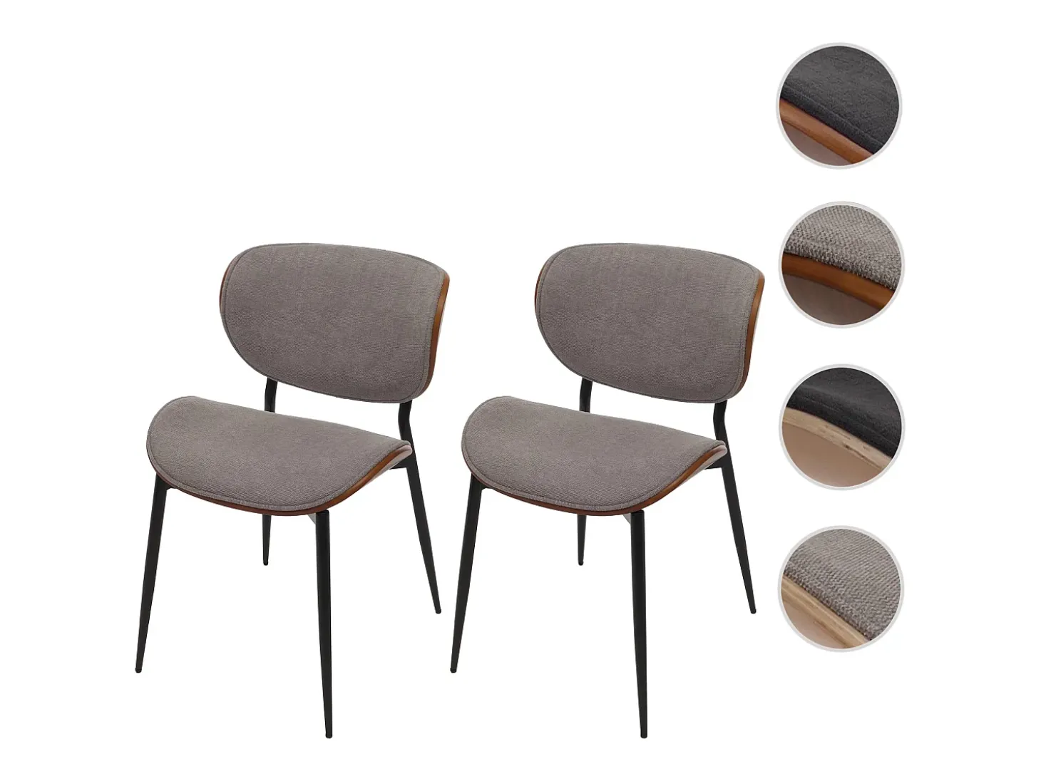 Silla de comedor MCW-O45 (juego de 2), aspecto nogal, gris claro