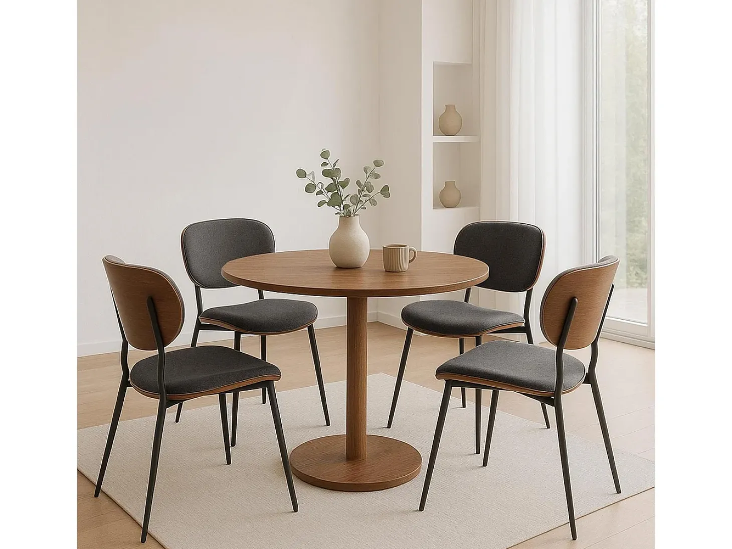 Silla de comedor MCW-O45 (set de 2), aspecto nogal, gris oscuro