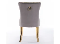 Silla de comedor moderna, terciopelo gris, patas de madera, clavos decorativos, juego de 2 (65x50x95 cm)