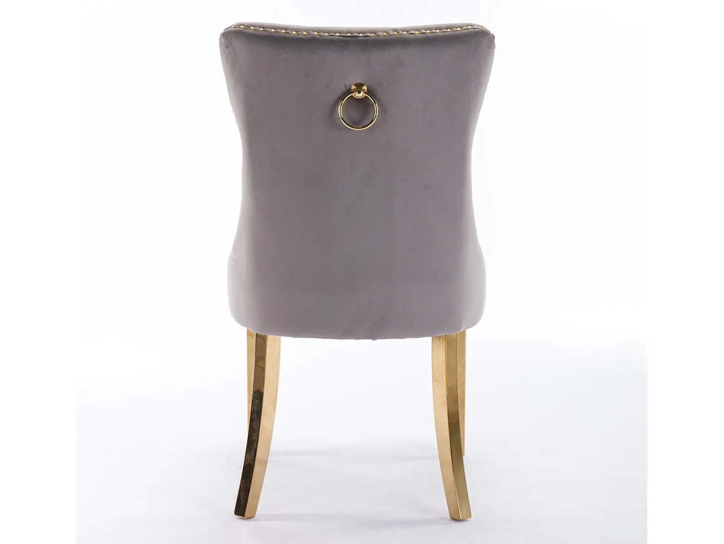 Silla de comedor moderna, terciopelo gris, patas de madera, clavos decorativos, juego de 2 (65x50x95 cm)